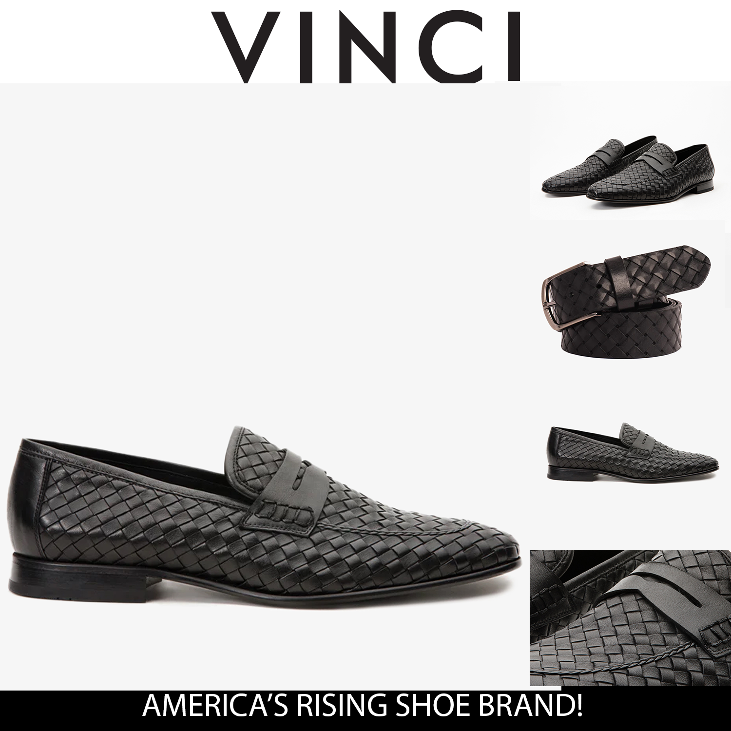 The Grand Woven Leather Black  Shoe Penny Loafer - Vinci Leather