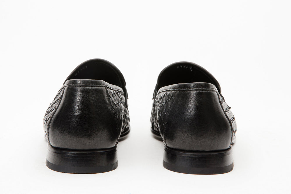 The Grand Woven Leather Black  Shoe Penny Loafer - Vinci Leather