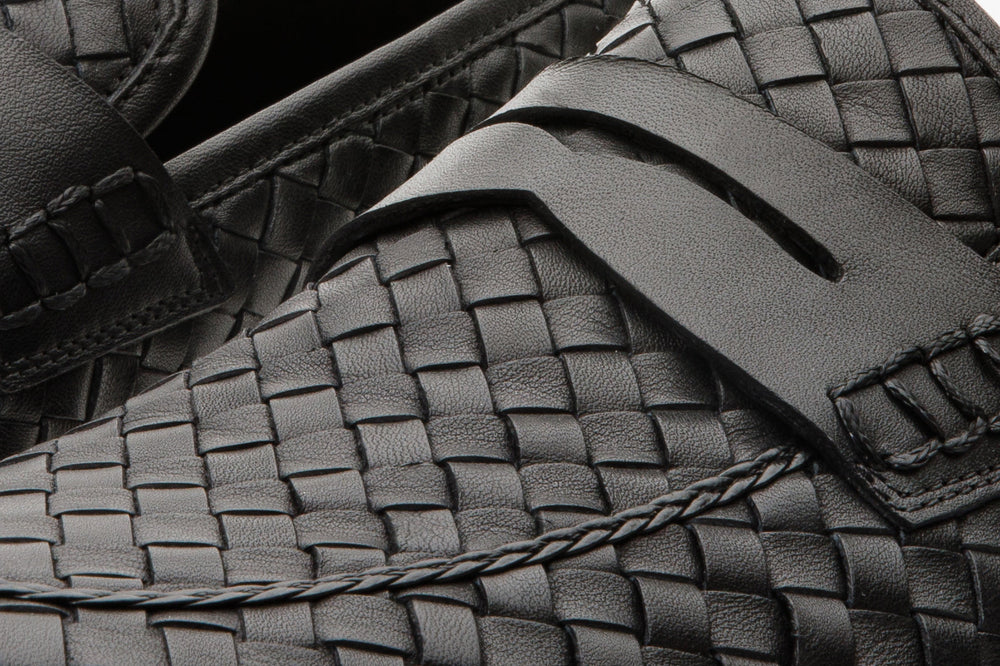 The Grand Woven Leather Black  Shoe Penny Loafer - Vinci Leather