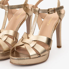 The Parisian Gold Leather T-Strap Platform Heel Sandal - Vinci Leather