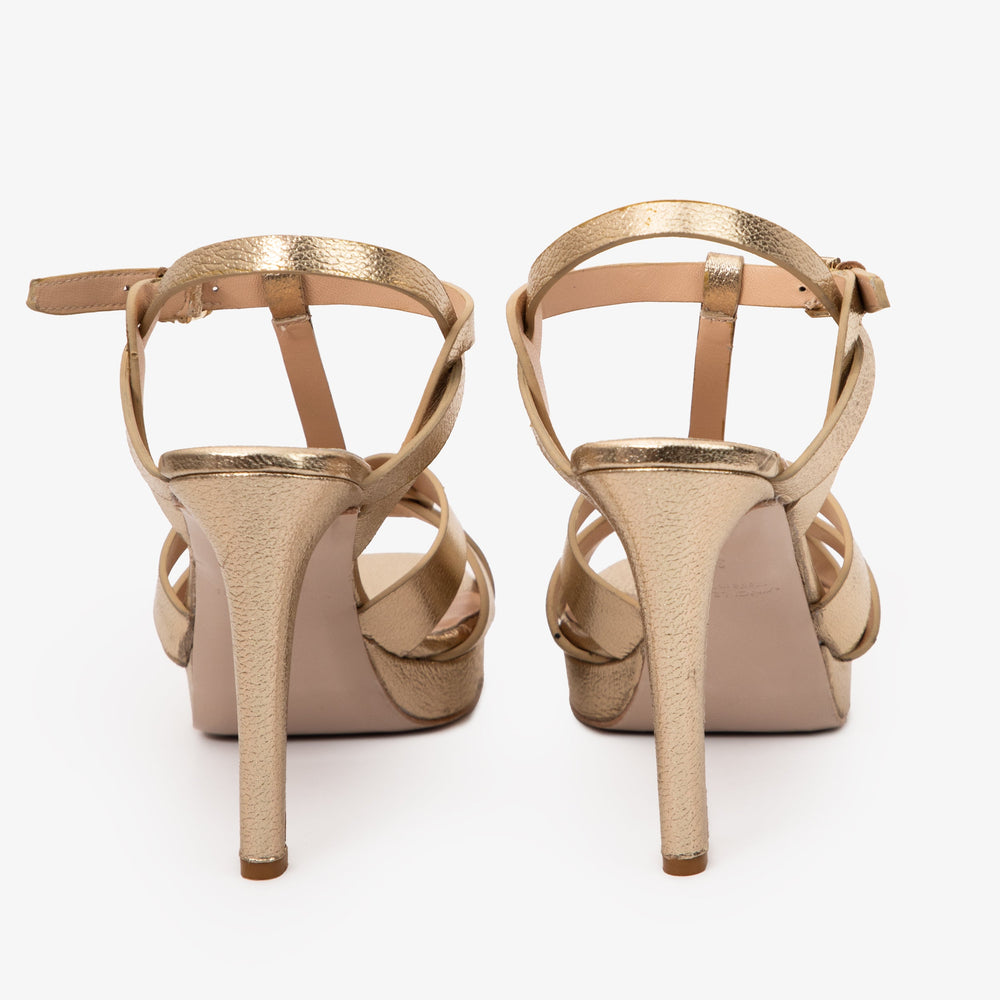 The Parisian Gold Leather T-Strap Platform Heel Sandal - Vinci Leather