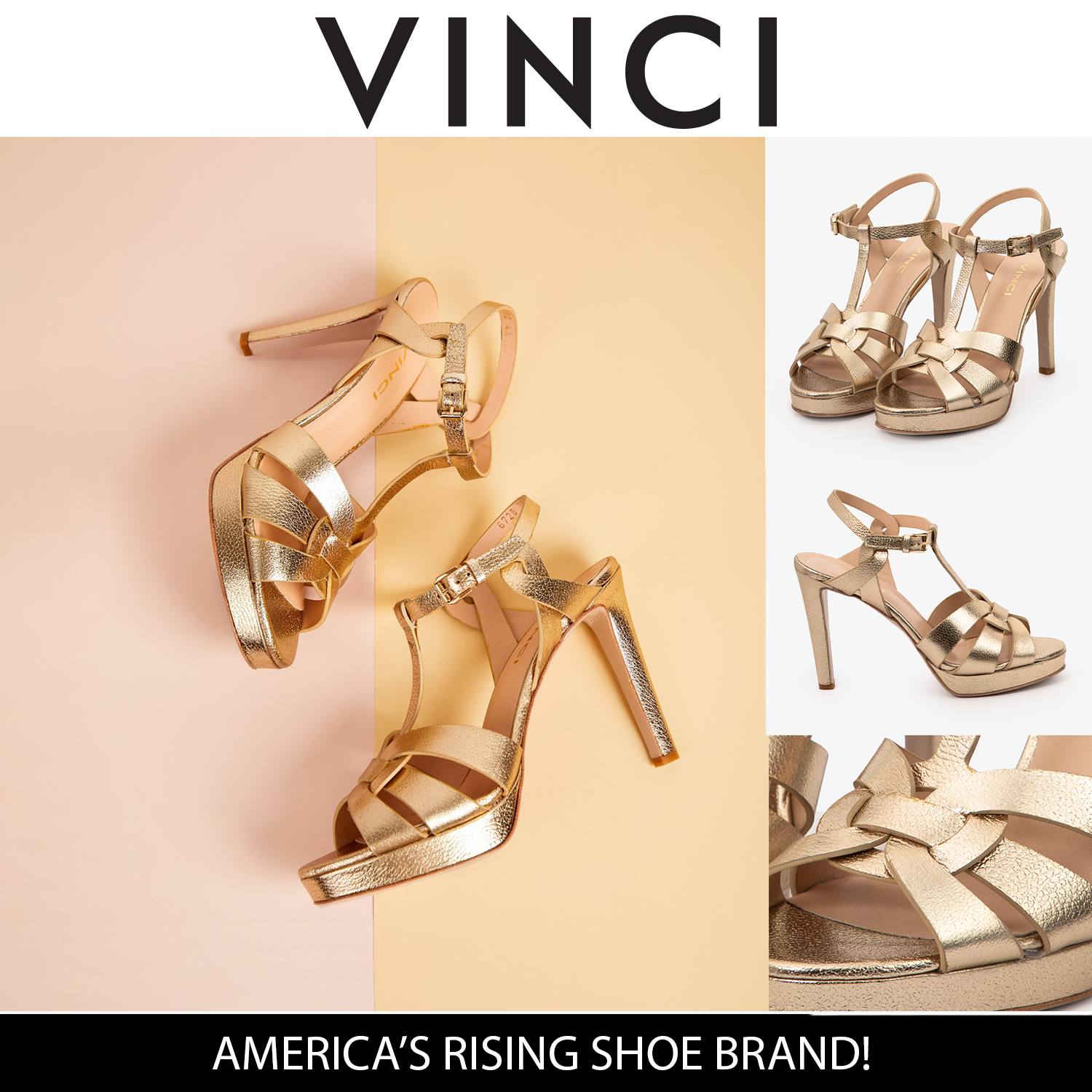 The Parisian Gold Leather T-Strap Platform Heel Sandal - Vinci Leather