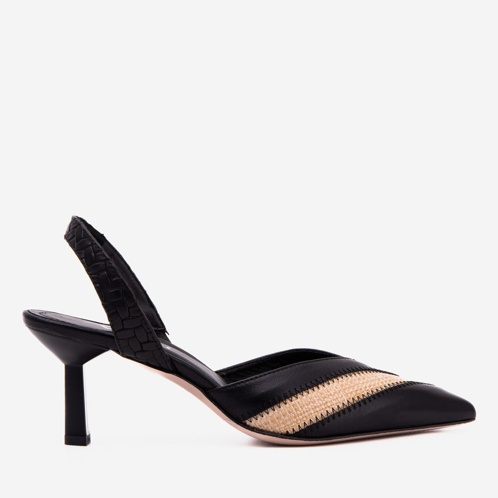 The Riviera Black Raffia Slingback  Sandal - Vinci Leather