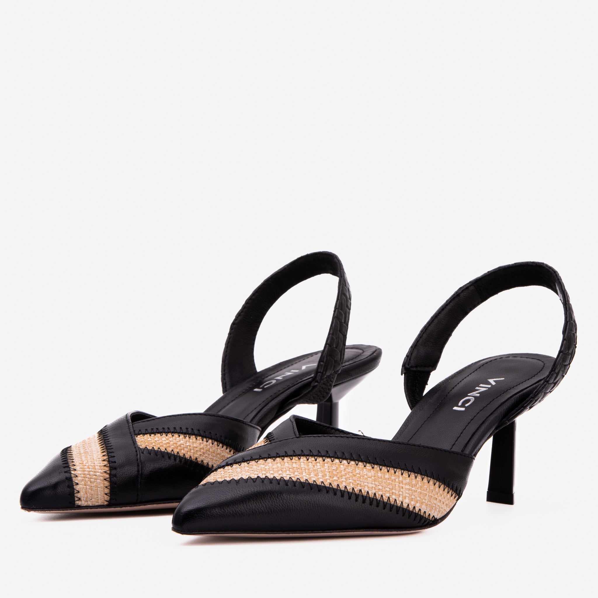 The Riviera Black Raffia Slingback  Sandal - Vinci Leather