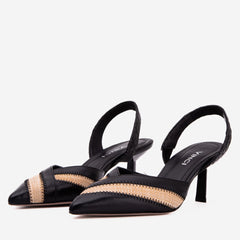 The Riviera Black Raffia Slingback  Sandal - Vinci Leather