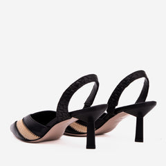 The Riviera Black Raffia Slingback  Sandal - Vinci Leather