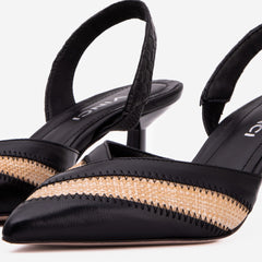 The Riviera Black Raffia Slingback  Sandal - Vinci Leather