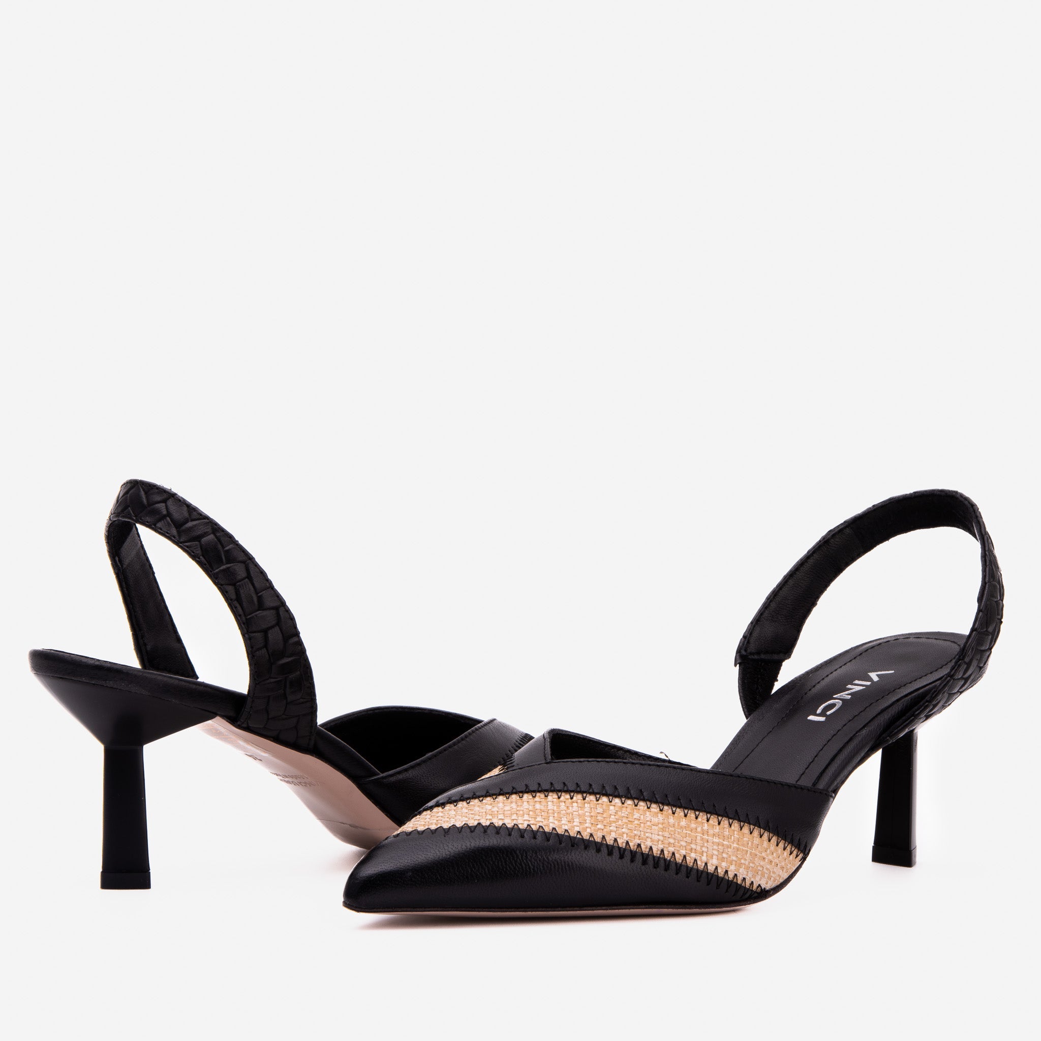The Riviera Black Raffia Slingback  Sandal - Vinci Leather