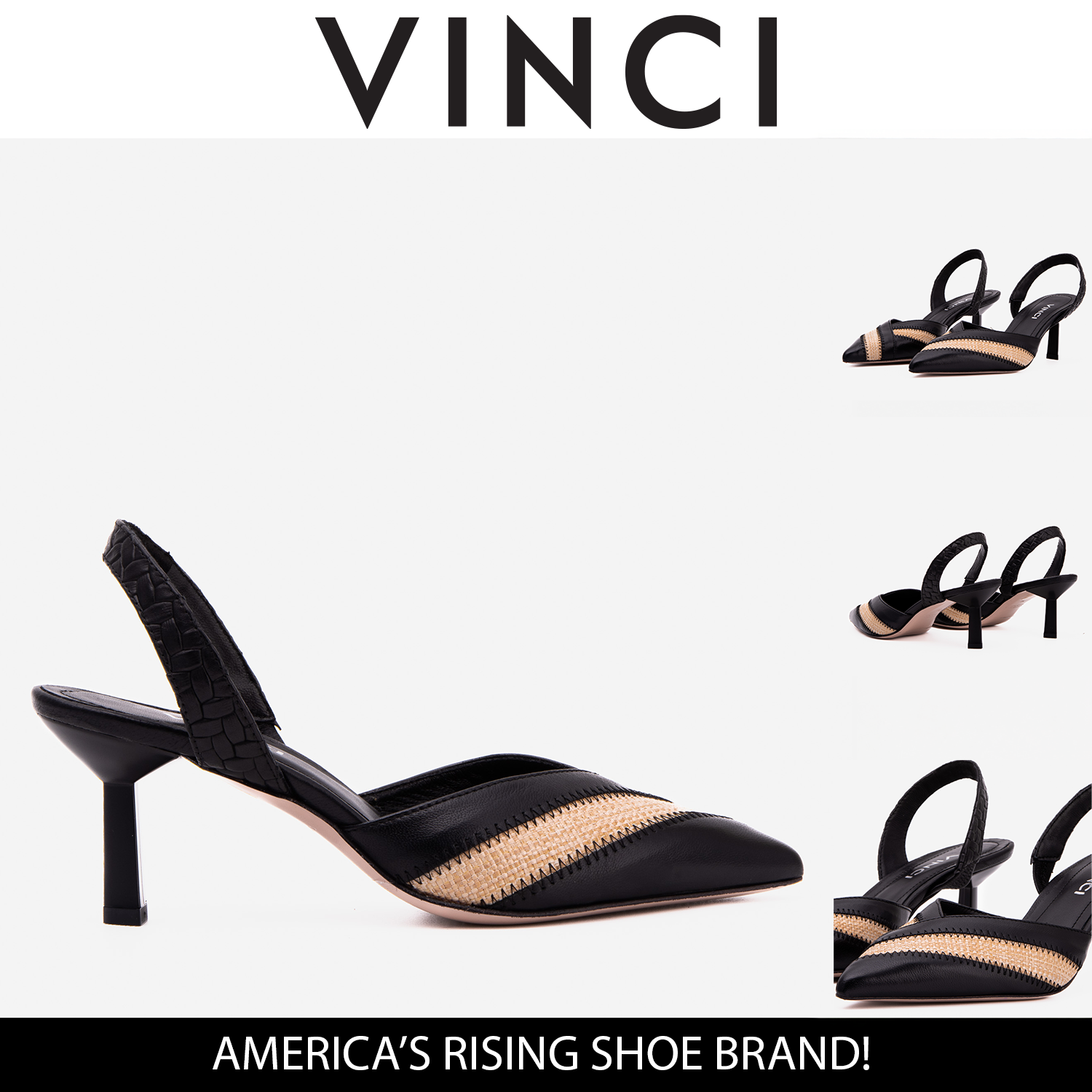 The Riviera Black Raffia Slingback  Sandal - Vinci Leather