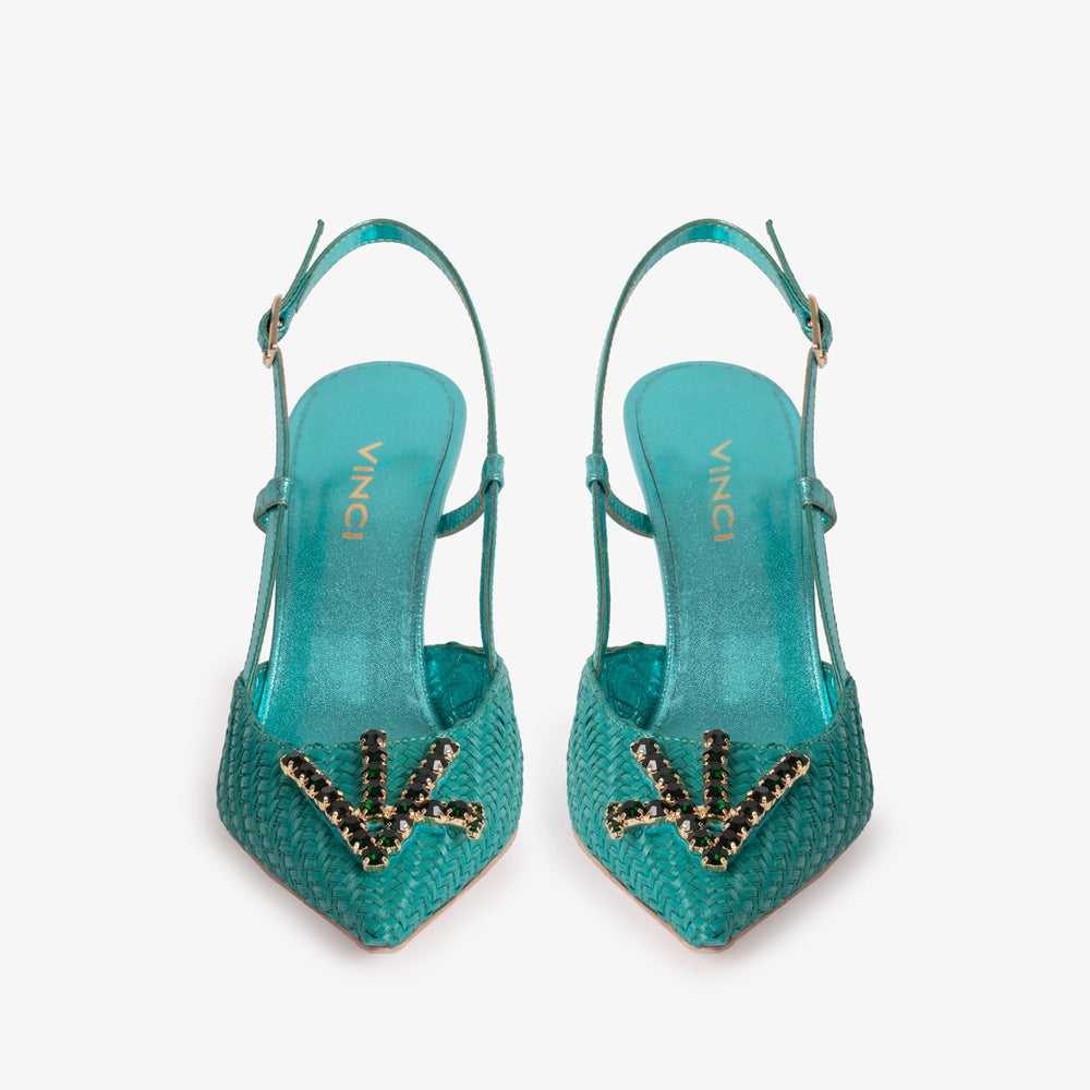 The Luna Turquoise Leather Slingback Sandal - Vinci Leather