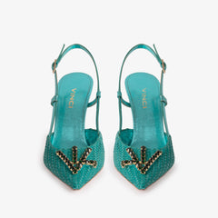 The Luna Turquoise Leather Slingback Sandal - Vinci Leather