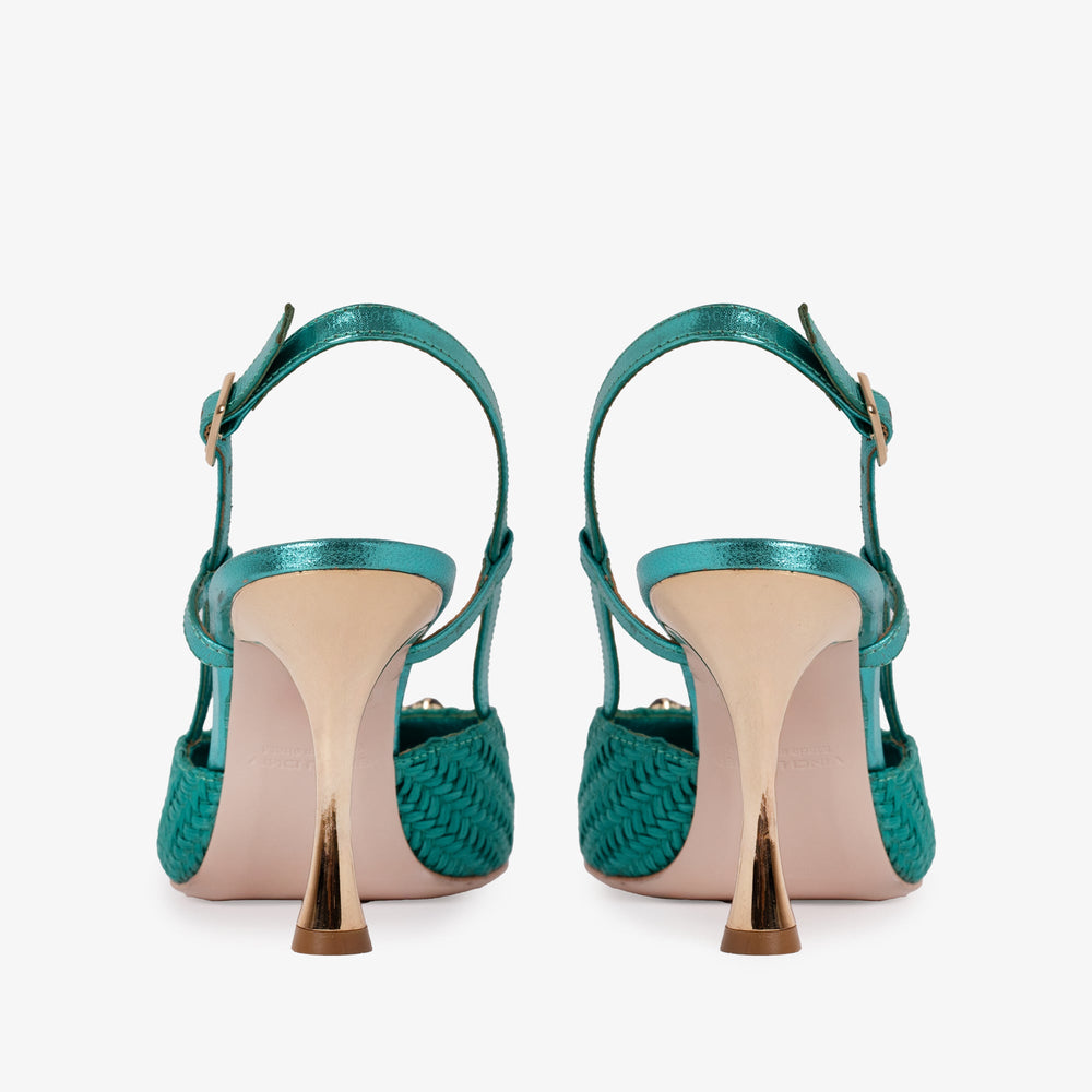 The Luna Turquoise Leather Slingback Sandal - Vinci Leather