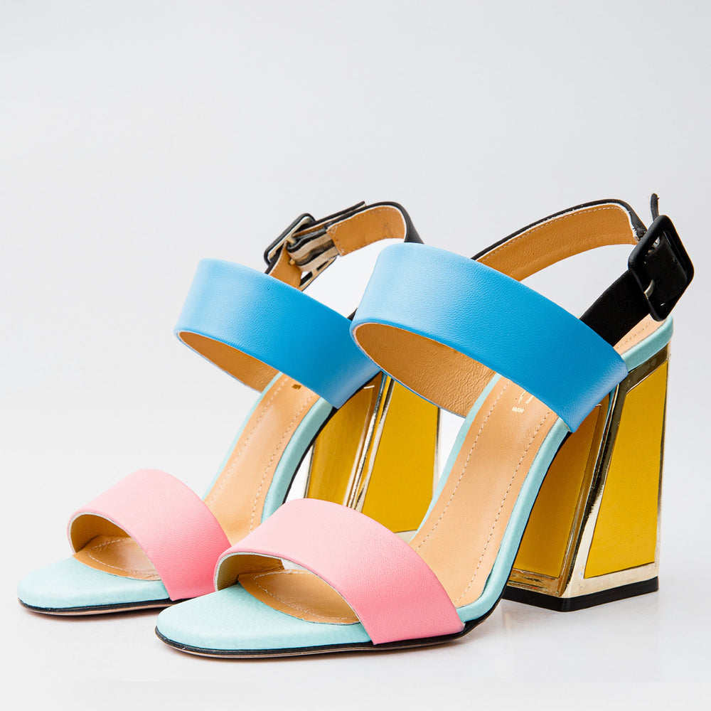 The Niger Multicolor Block Heel Leather Sandal - Vinci Leather