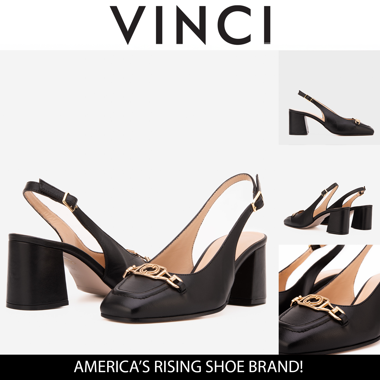 The Potomac Black Slingback Leather Sandal - Vinci Leather