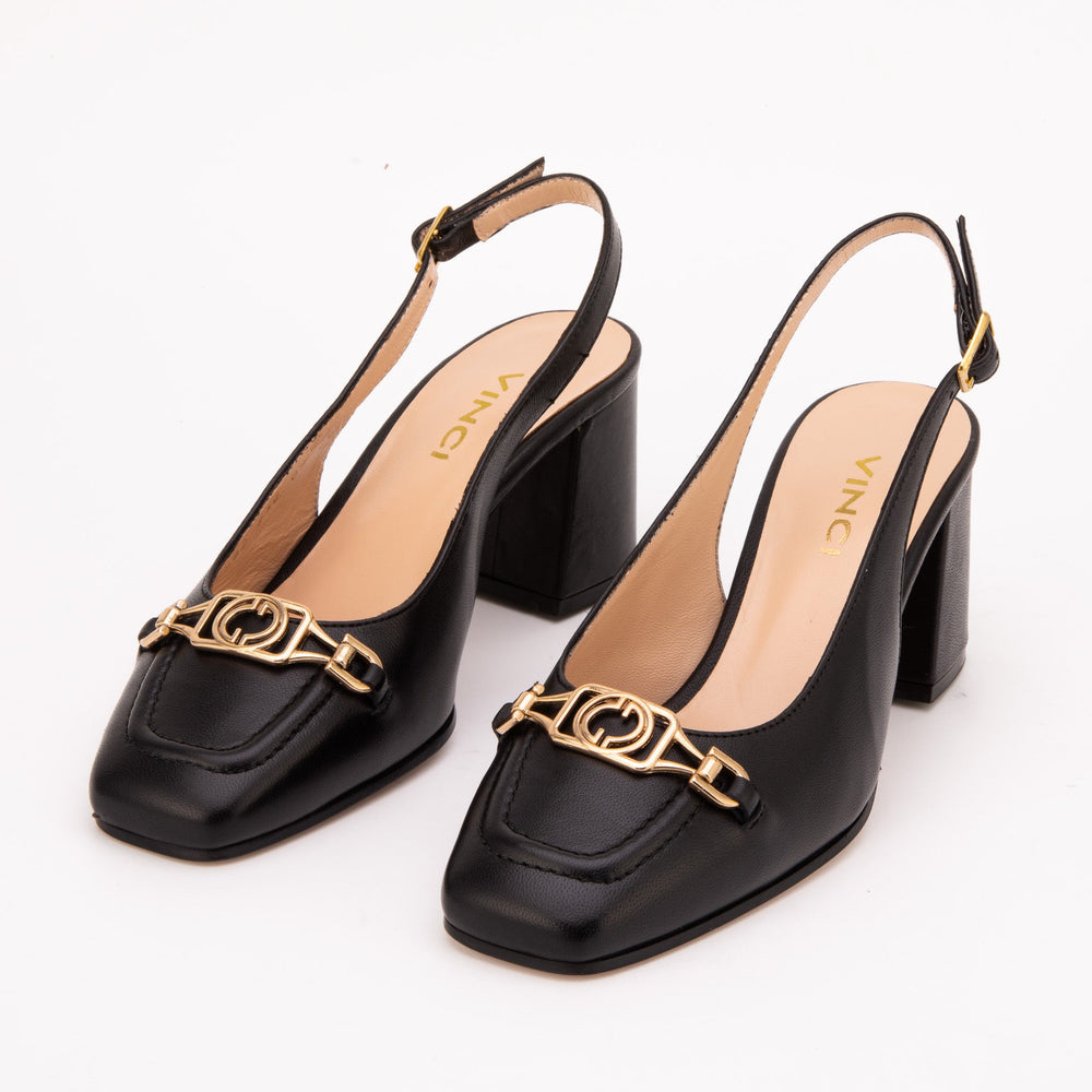 The Potomac Black Slingback Leather Sandal - Vinci Leather
