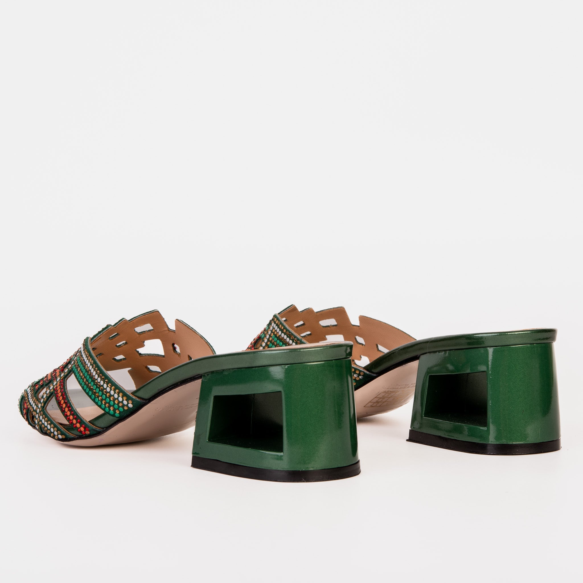 The Palma Green Glitter Leather Block Heel Sandal - Vinci Leather