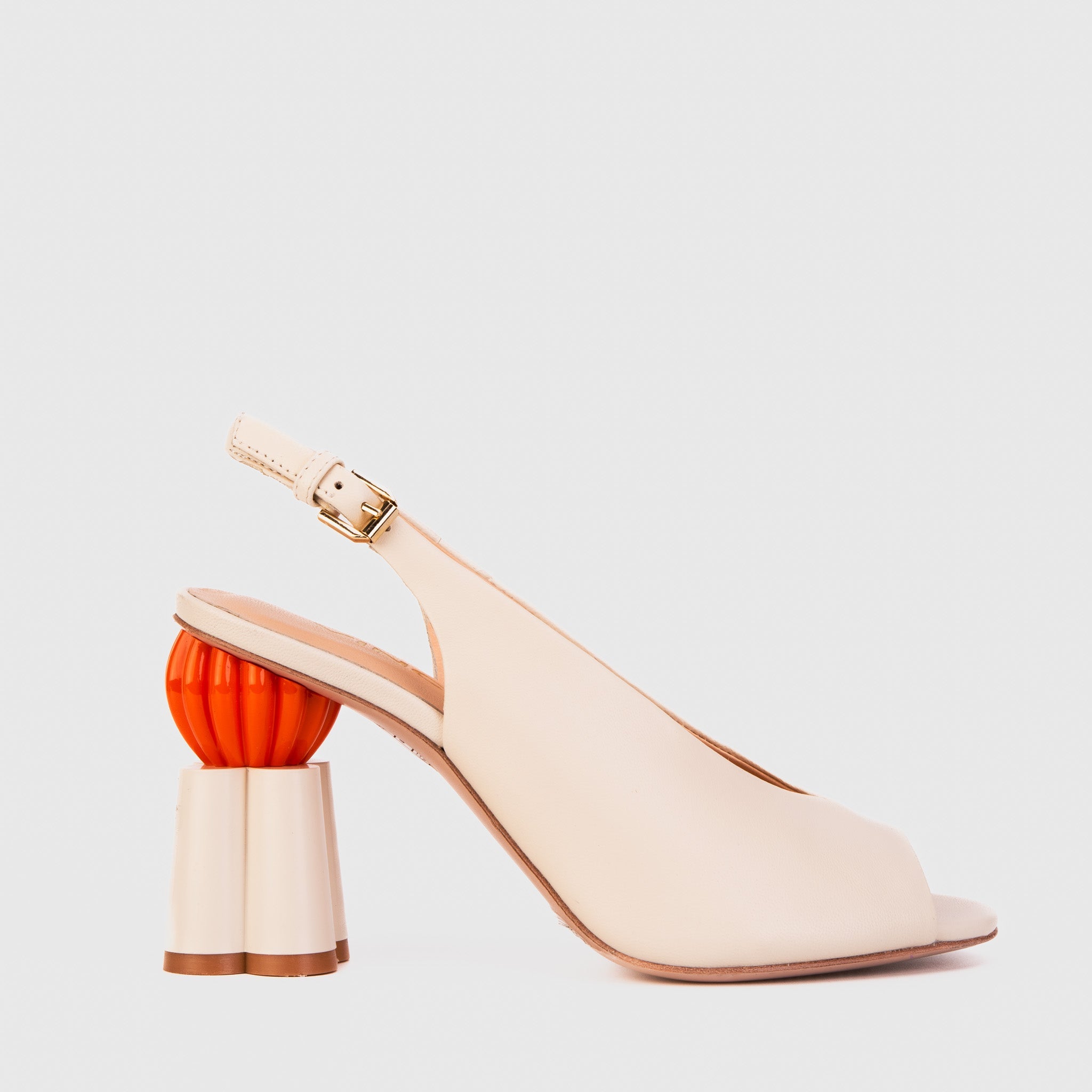 The Cimla Cream Leather Pumpkin Heel Sandal - Vinci Leather