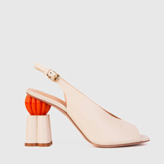 The Cimla Cream Leather Pumpkin Heel Sandal - Vinci Leather