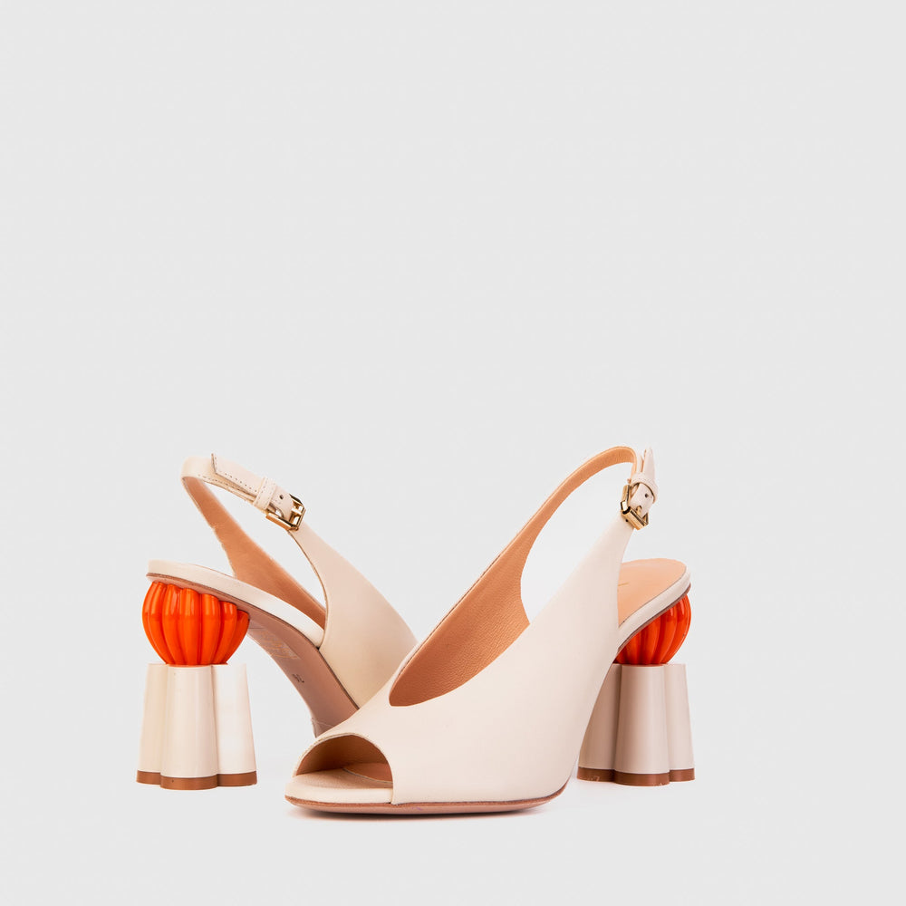The Cimla Cream Leather Pumpkin Heel Sandal - Vinci Leather