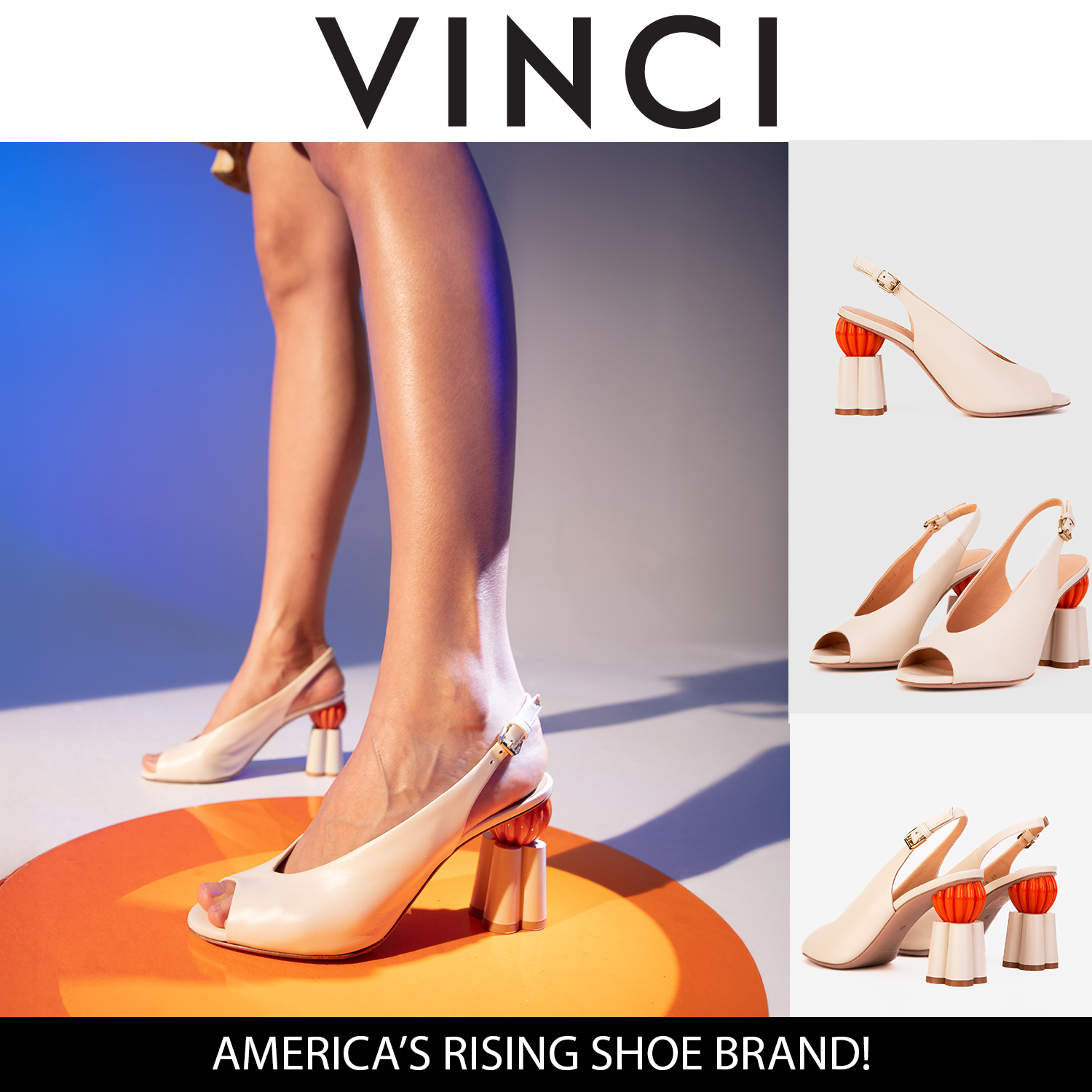 The Cimla Cream Leather Pumpkin Heel Sandal - Vinci Leather