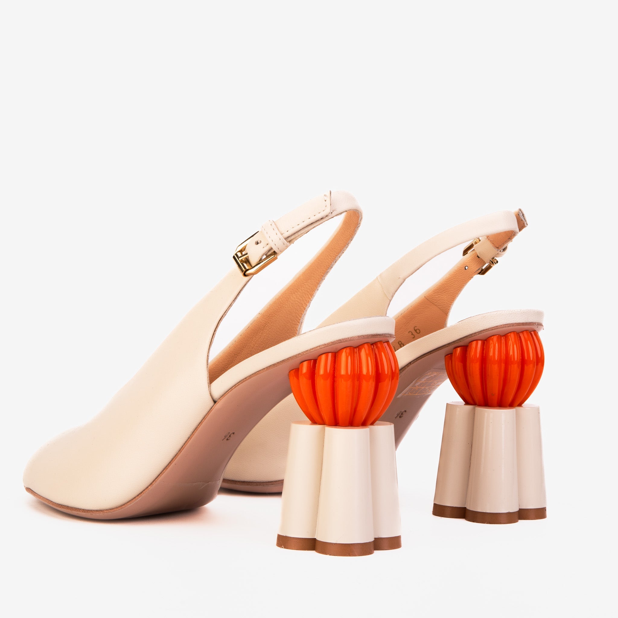 The Cimla Cream Leather Pumpkin Heel Sandal - Vinci Leather