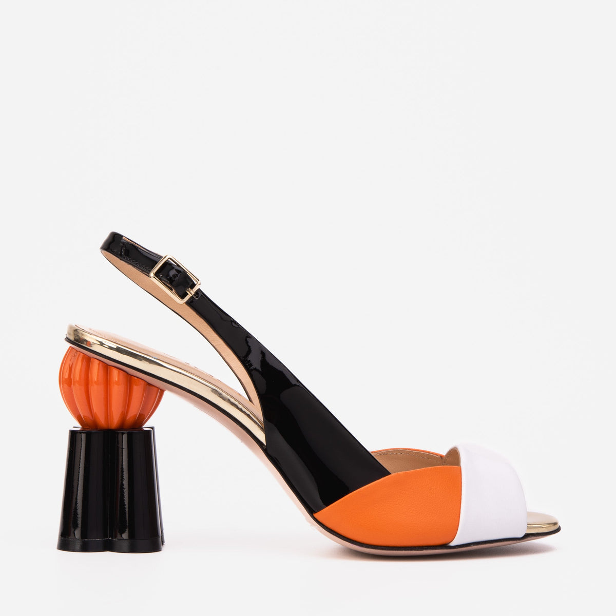The Rize Black Orange Pumpkin Heel Leather Sandal - Vinci Leather