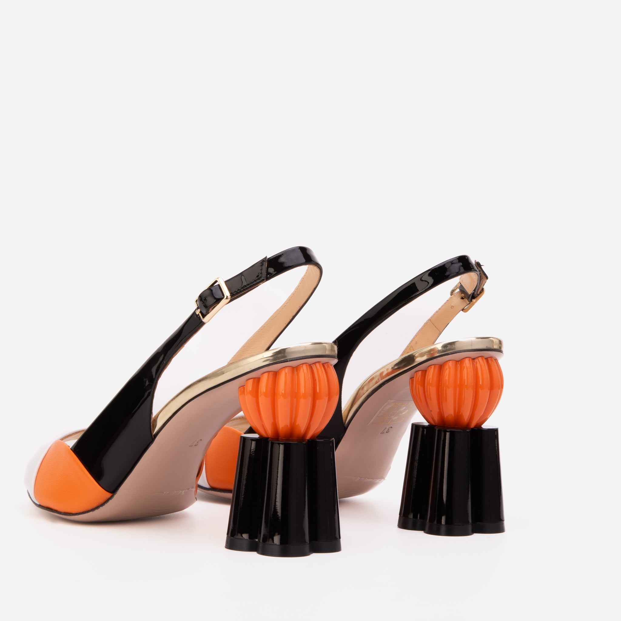 The Rize Black Orange Pumpkin Heel Leather Sandal - Vinci Leather