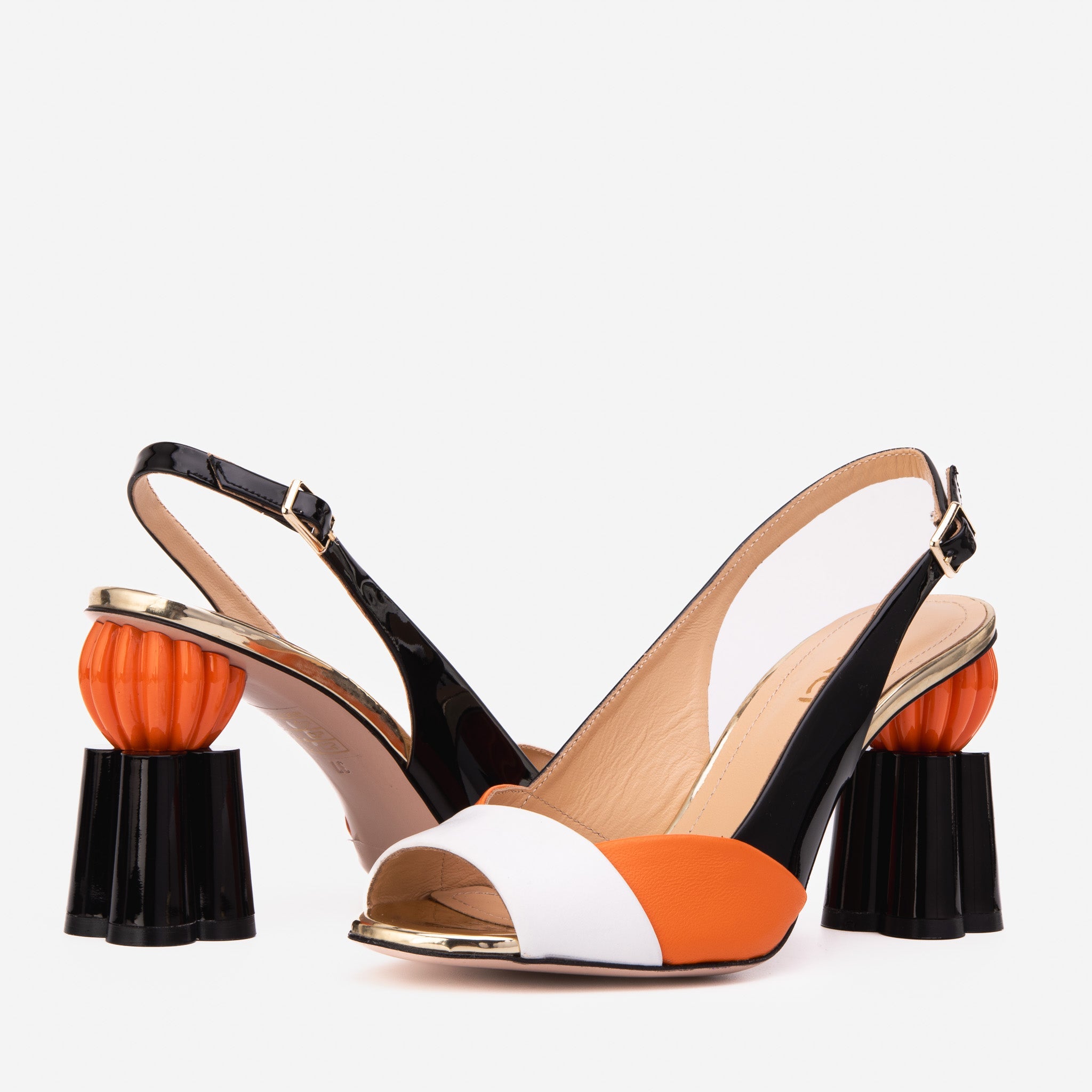 The Rize Black Orange Pumpkin Heel Leather Sandal - Vinci Leather