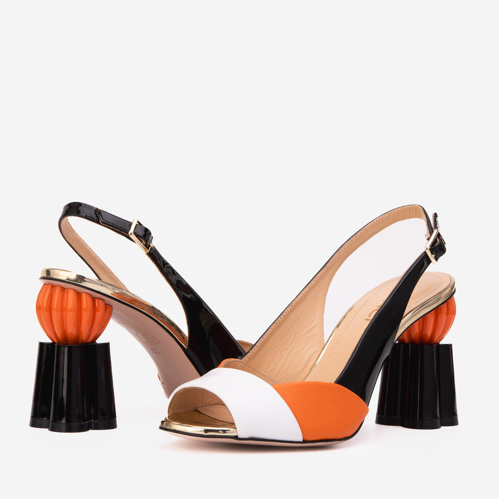 The Rize Black Orange Pumpkin Heel Leather Sandal - Vinci Leather
