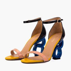 The Helix Heel Rose Gold Leather Sandal - Vinci Leather