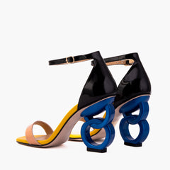 The Helix Heel Rose Gold Leather Sandal - Vinci Leather