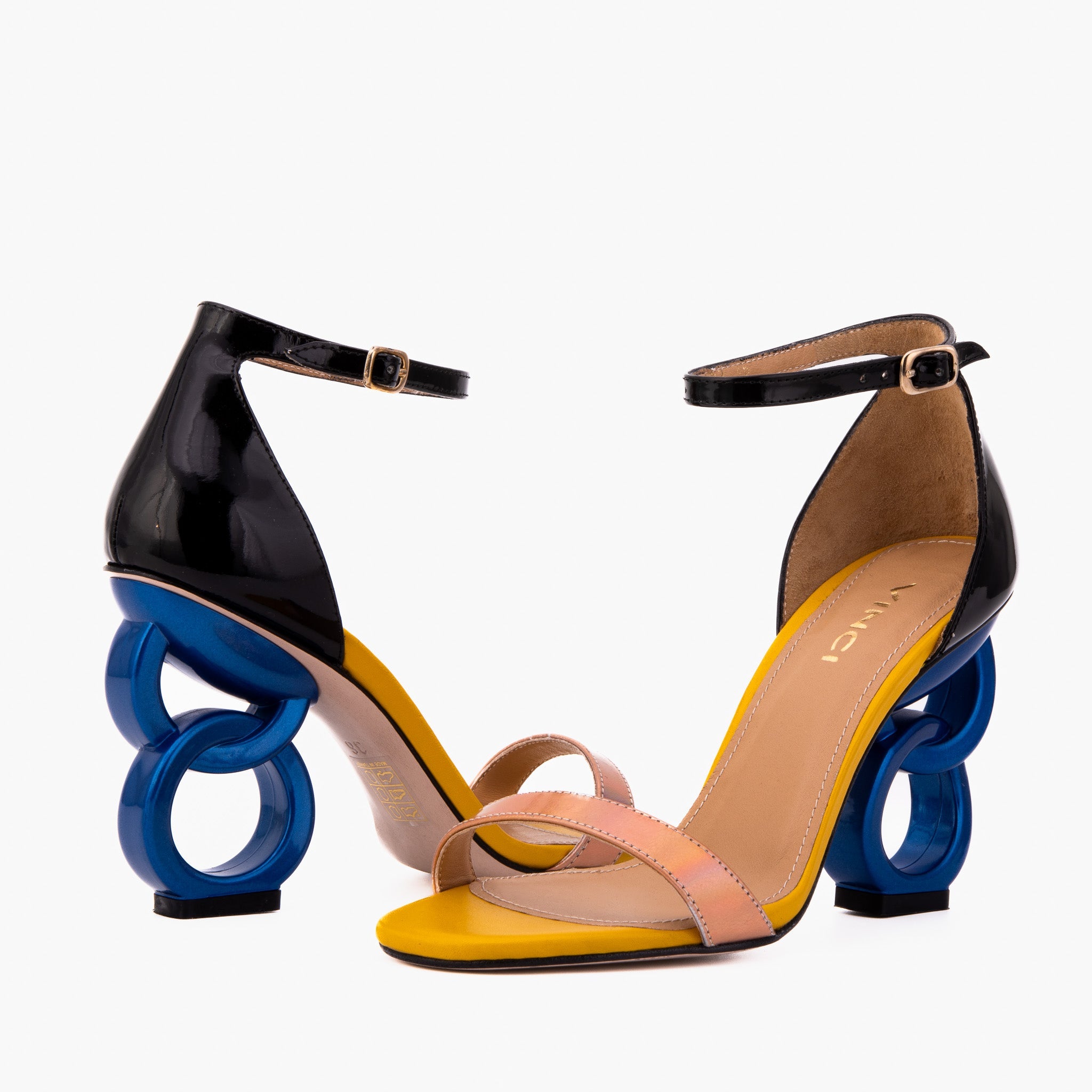 The Helix Heel Rose Gold Leather Sandal - Vinci Leather