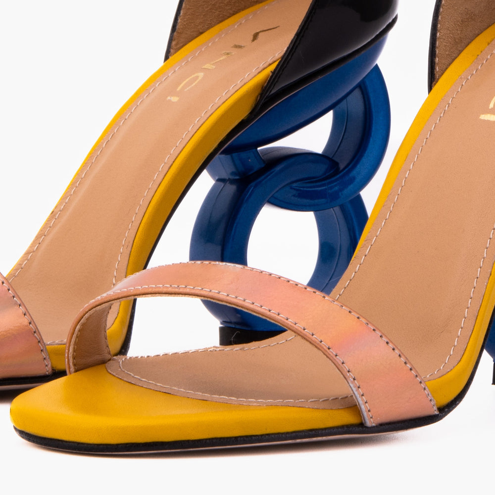 The Helix Heel Rose Gold Leather Sandal - Vinci Leather