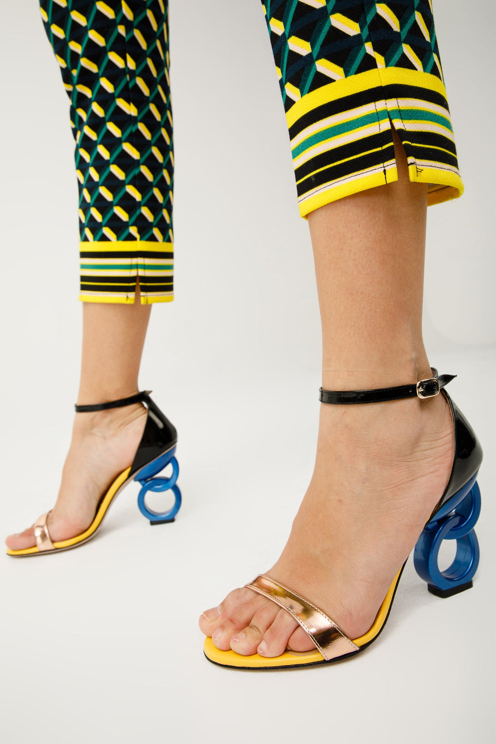 The Helix Heel Rose Gold Leather Sandal - Vinci Leather