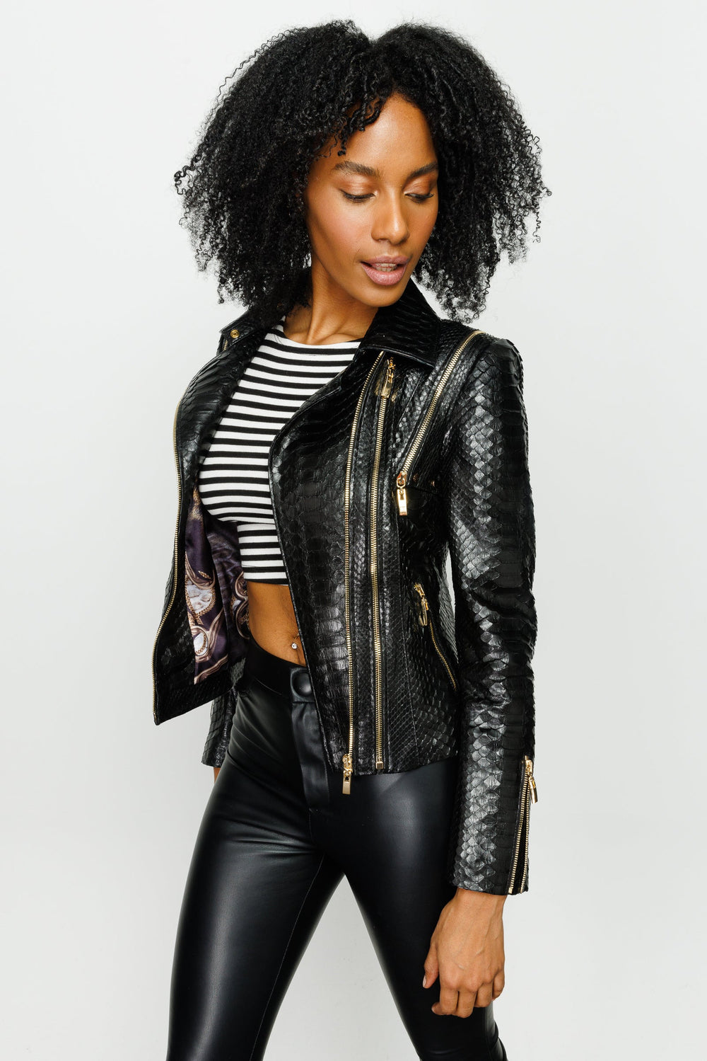 The Queen Pythn Skin Black Leather Jacket - Vinci Leather