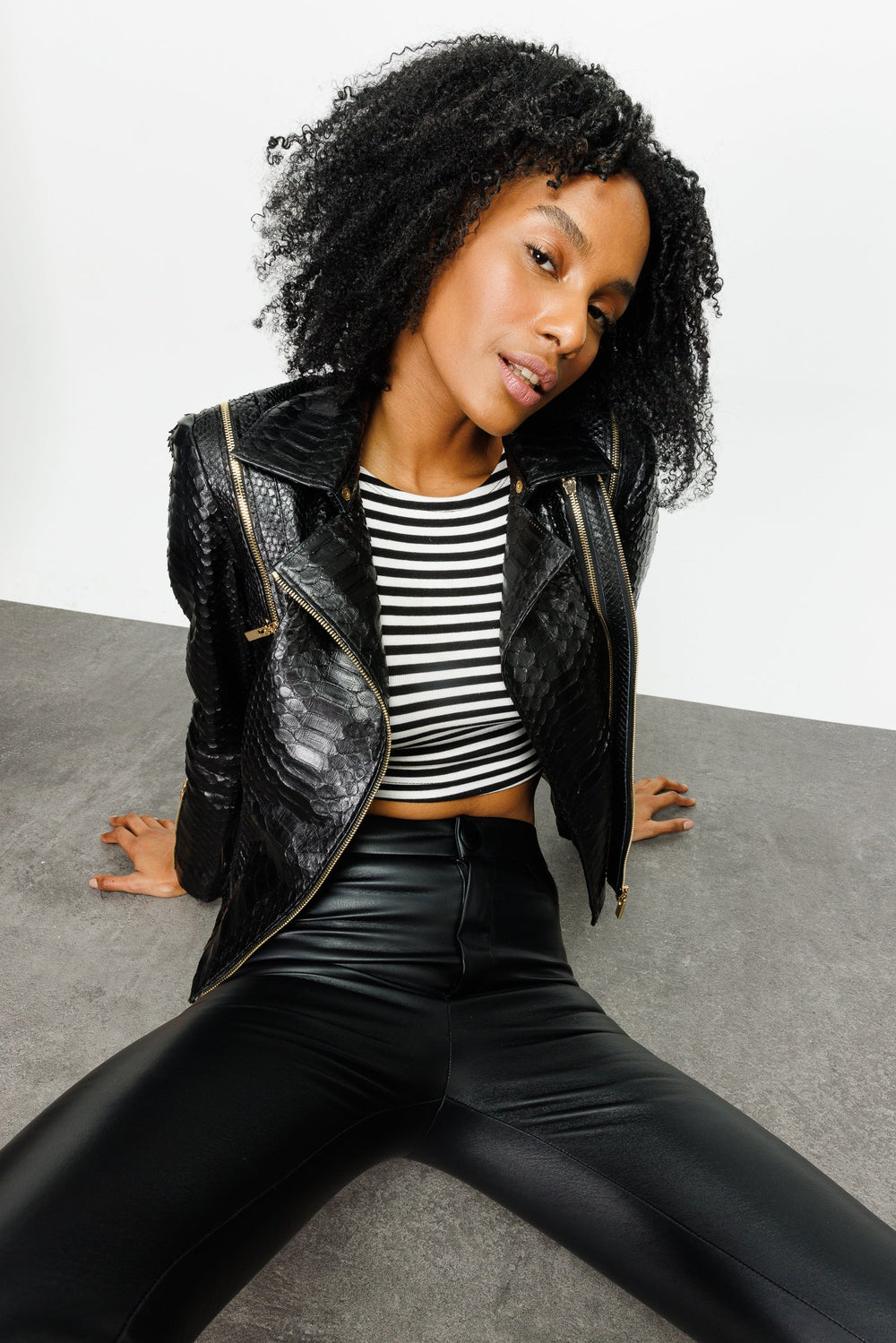The Queen Pythn Skin Black Leather Jacket - Vinci Leather