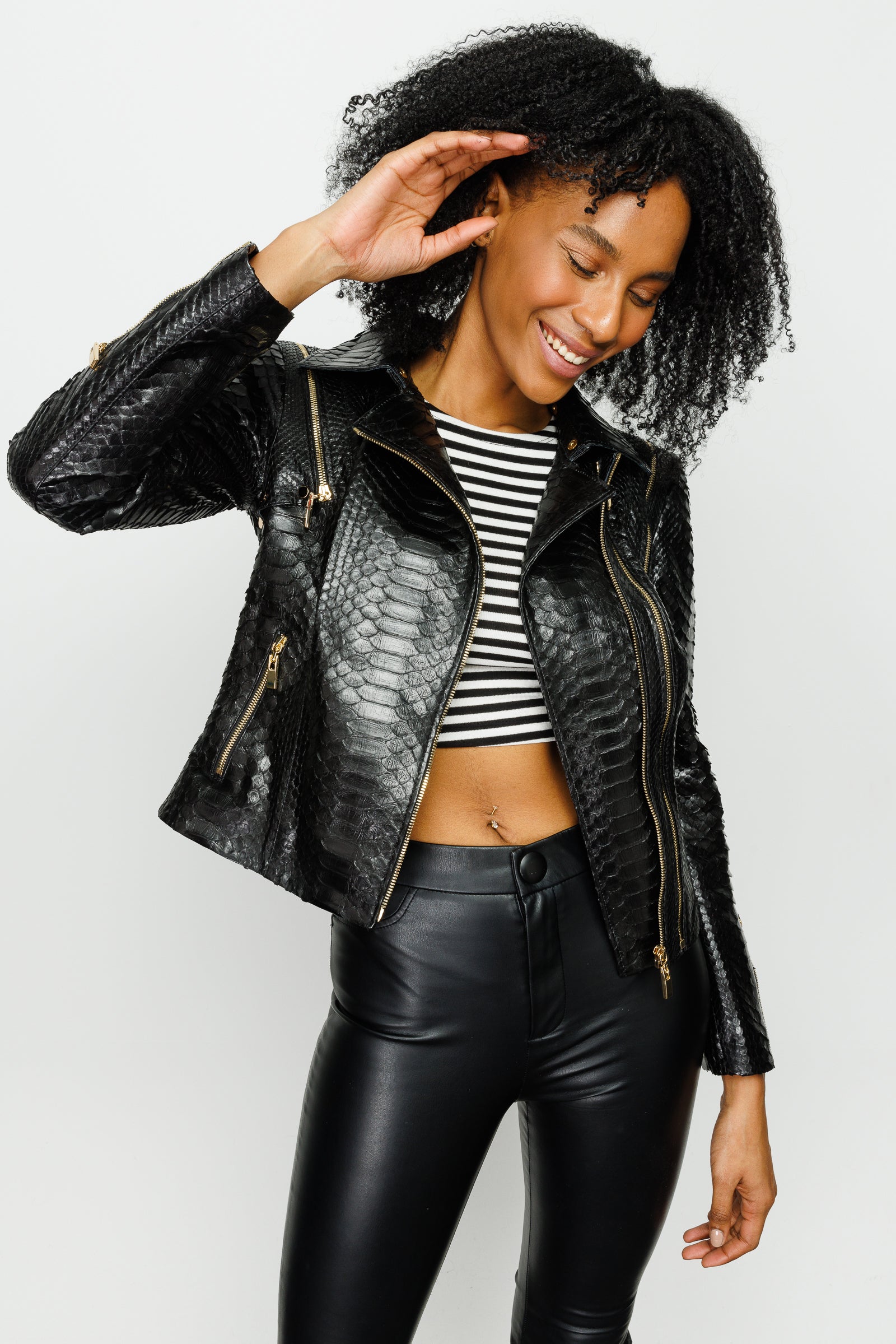 The Queen Pythn Skin Black Leather Jacket - Vinci Leather