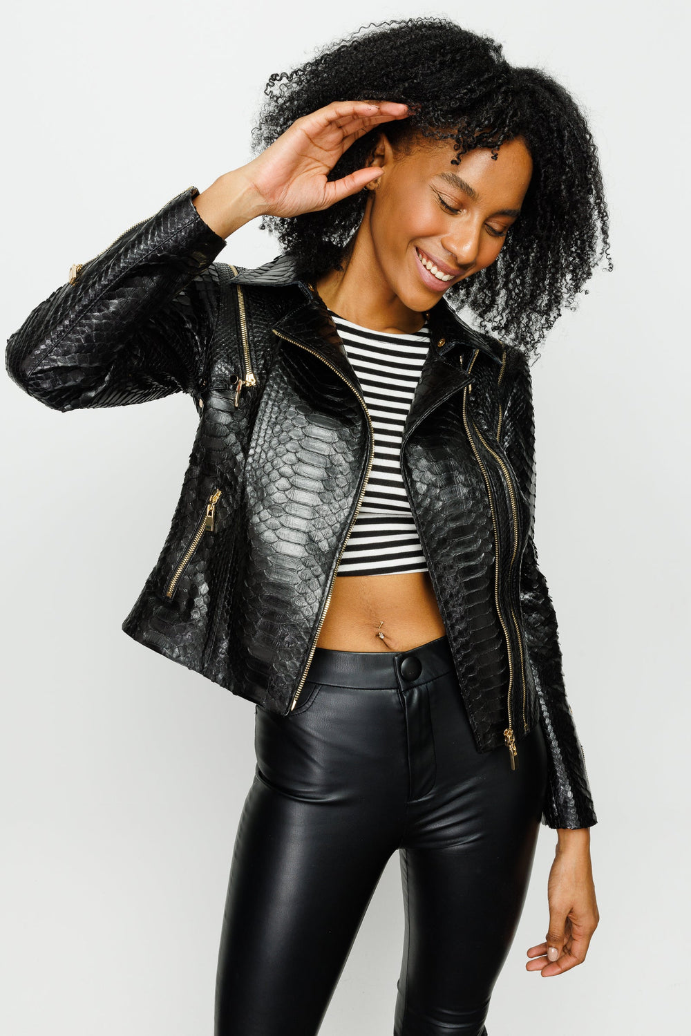 The Queen Pythn Skin Black Leather Jacket - Vinci Leather