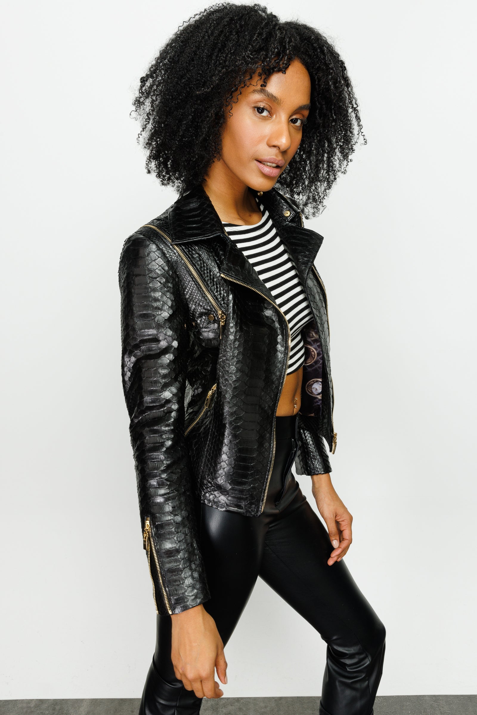 The Queen Pythn Skin Black Leather Jacket - Vinci Leather
