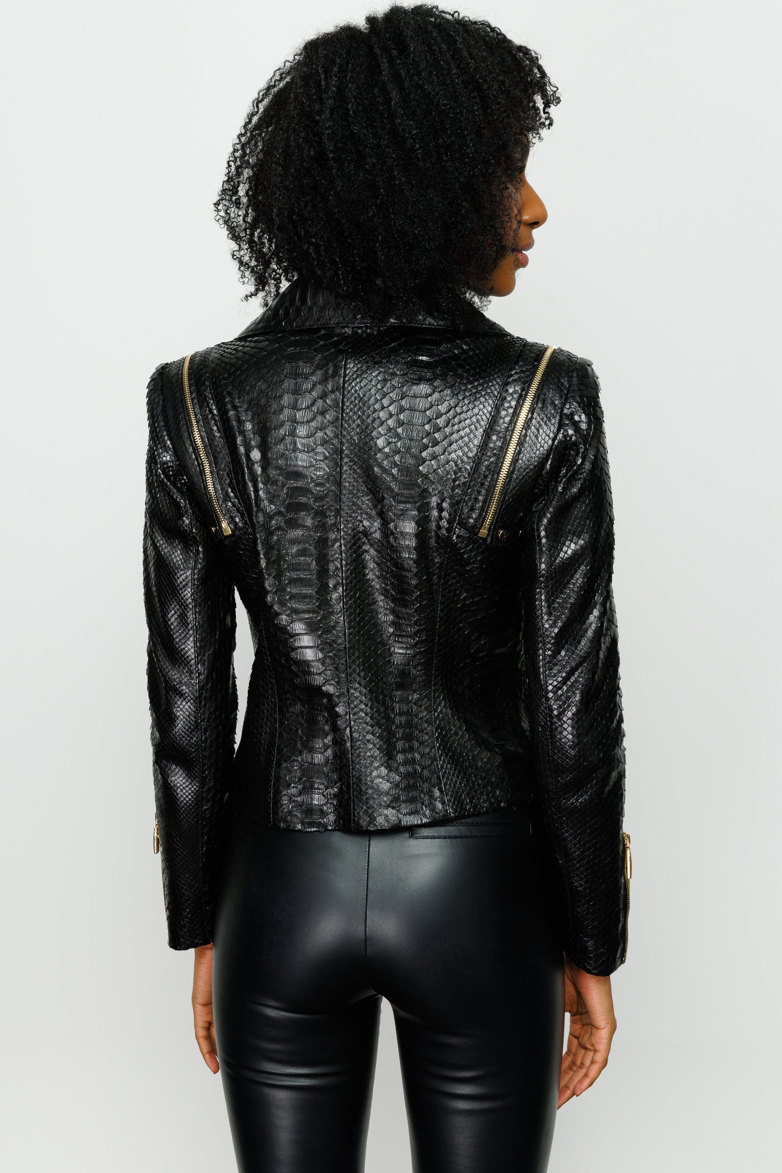 The Queen Pythn Skin Black Leather Jacket - Vinci Leather