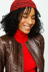 The Mekke Pythn Skin Brown Leather Jacket - Vinci Leather