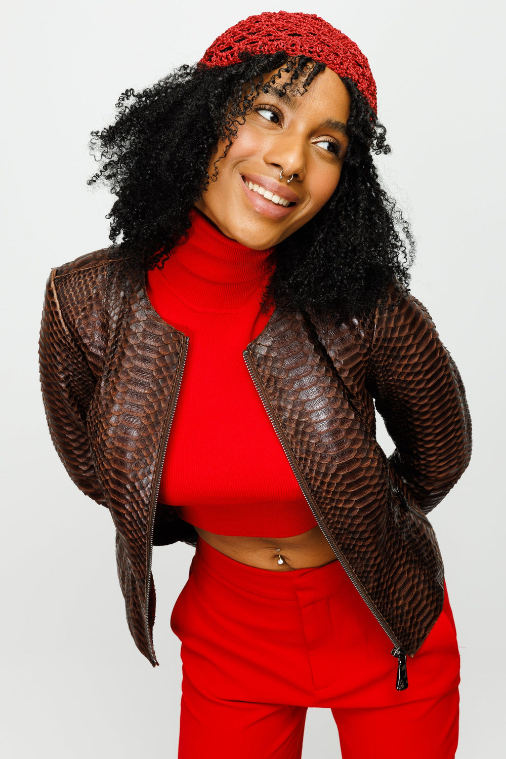 The Mekke Pythn Skin Brown Leather Jacket - Vinci Leather