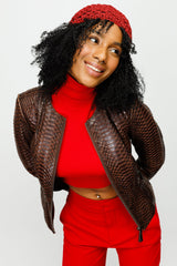 The Mekke Pythn Skin Brown Leather Jacket - Vinci Leather