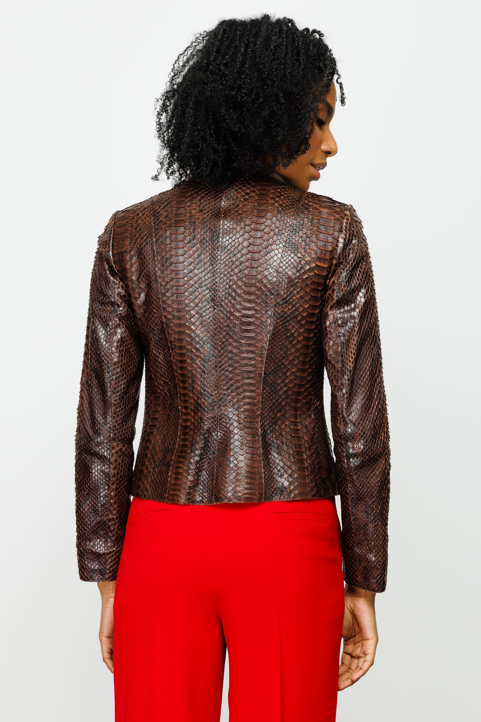 The Mekke Pythn Skin Brown Leather Jacket - Vinci Leather