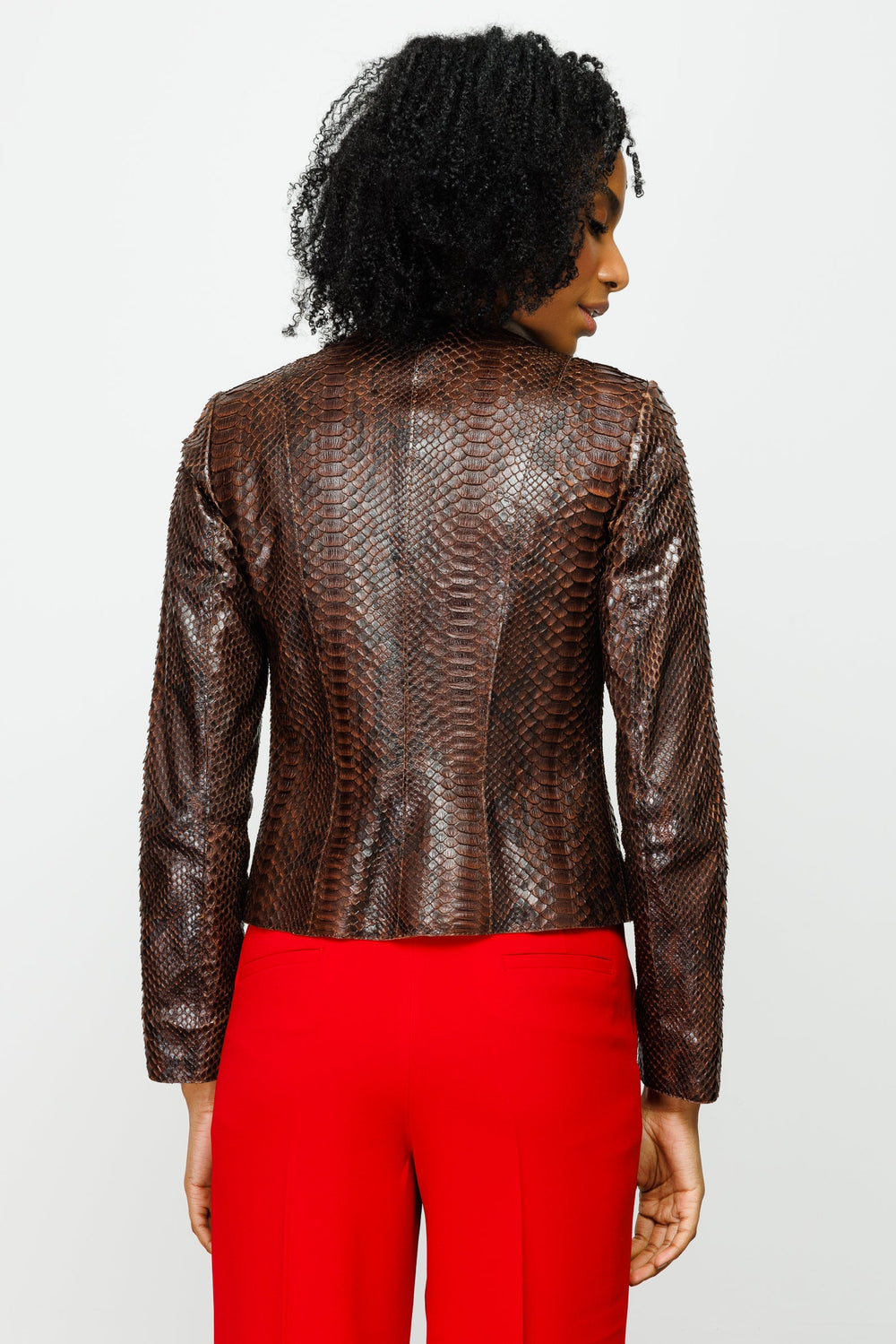 The Mekke Pythn Skin Brown Leather Jacket - Vinci Leather