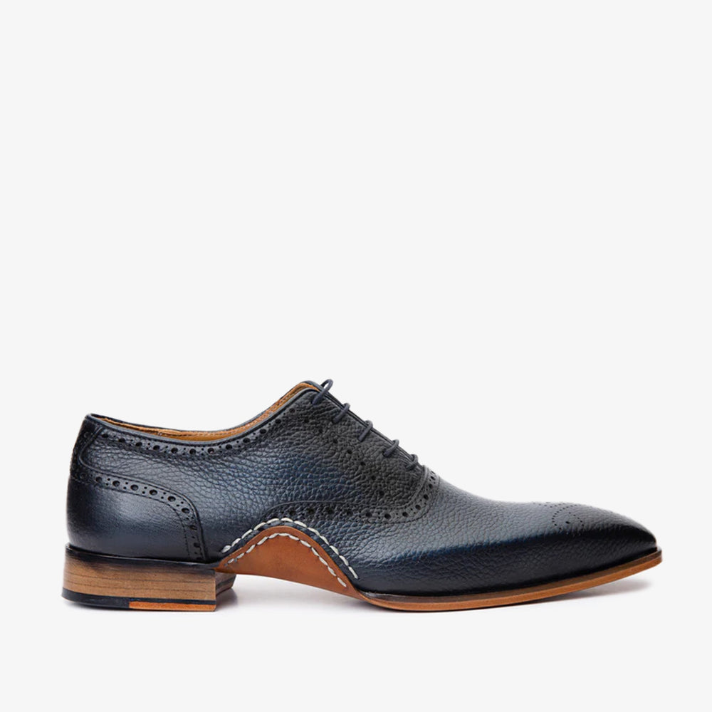The Draco Handmade Navy Blue Semi Brogue Oxford Shoe - Vinci Leather