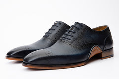 The Draco Handmade Navy Blue Semi Brogue Oxford Shoe - Vinci Leather