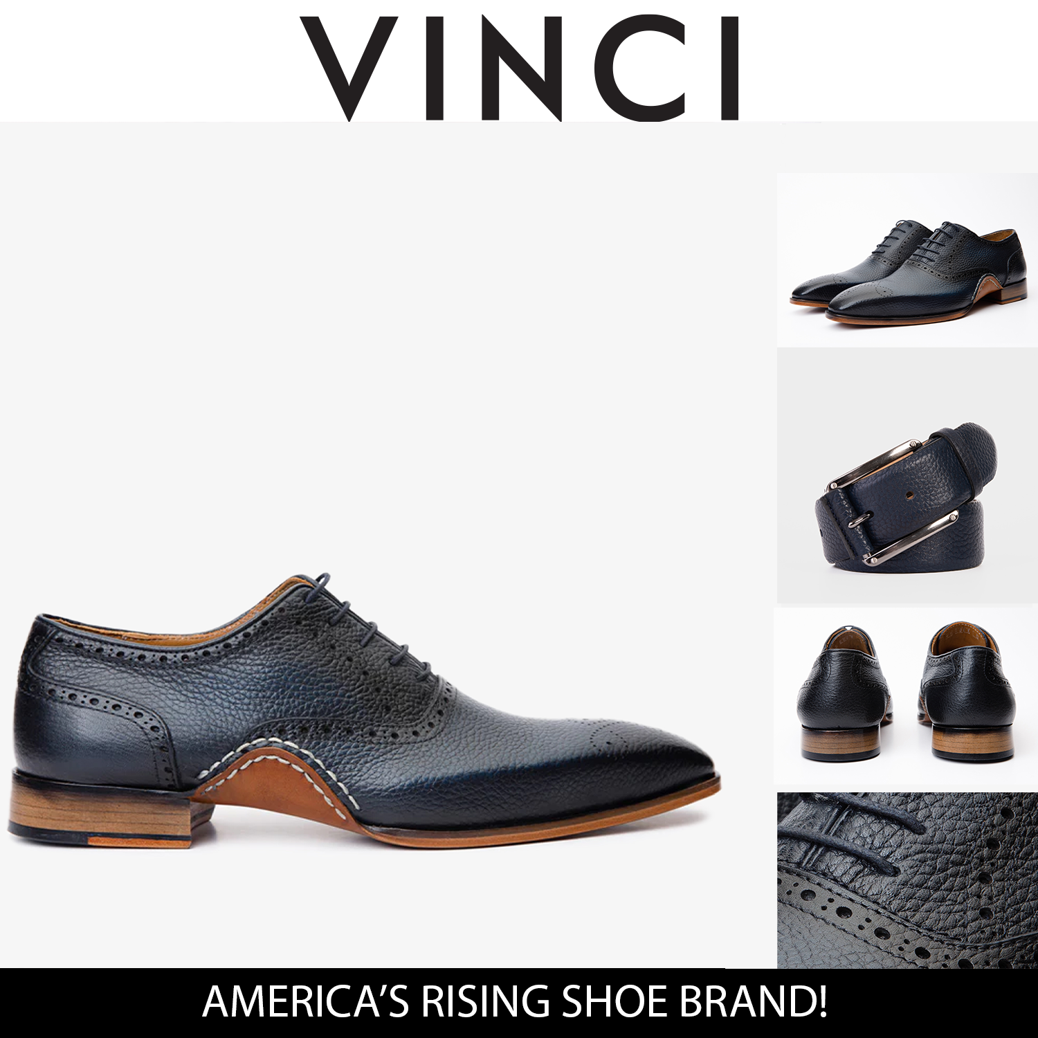 The Draco Handmade Navy Blue Semi Brogue Oxford Shoe - Vinci Leather