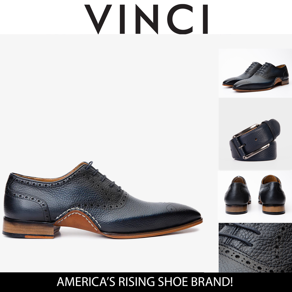 The Draco Handmade Navy Blue Semi Brogue Oxford Shoe - Vinci Leather