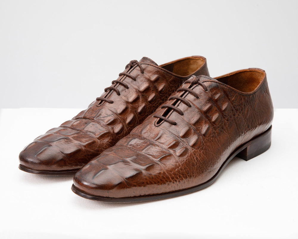 The Randor Brown Crocodile Leather Oxford Shoe - Vinci Leather